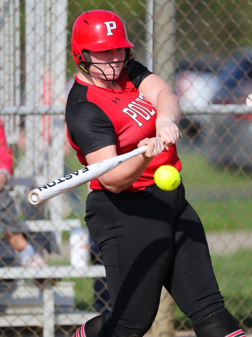 Polytech's Rachel Carey reaches base in the fourth inning in Polytech's 8-3 win at Smyrna High School, Thursday, April 18, 2024.