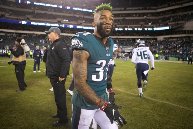 Eagles' Jalen Mills heads towards the lock room after losing to the Seattle Seahawks 17-9 Sunday night at Lincoln Financial Field.